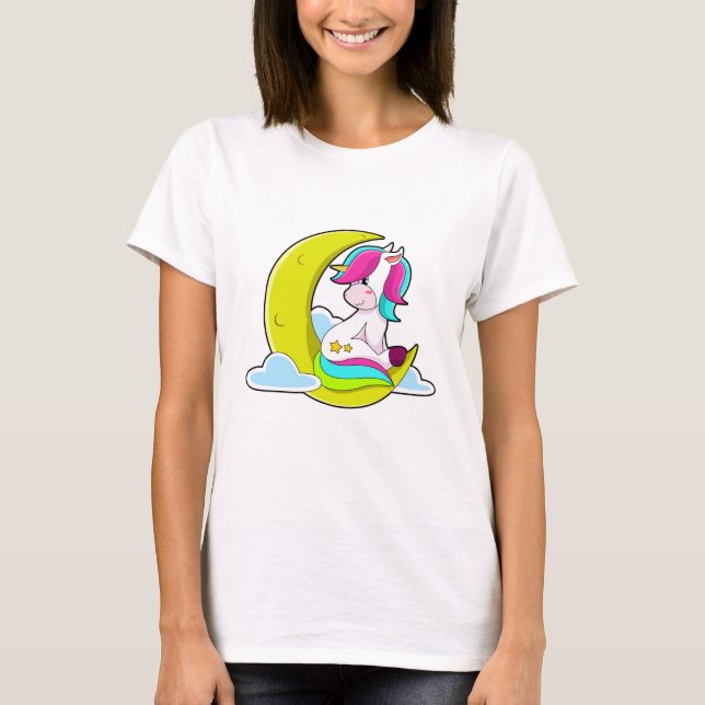 Unicorn med Clouds & Måne T Shirt (Framsida)