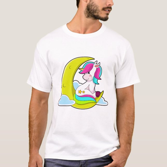 Unicorn med Clouds & Måne T Shirt (Framsida)