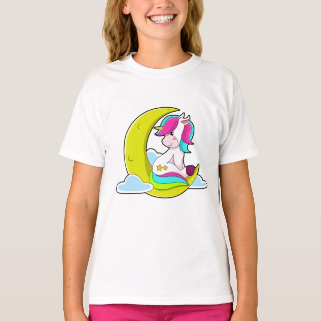 Unicorn med Clouds & Måne T Shirt (Framsida)