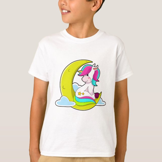 Unicorn med Clouds & Måne T Shirt (Framsida)