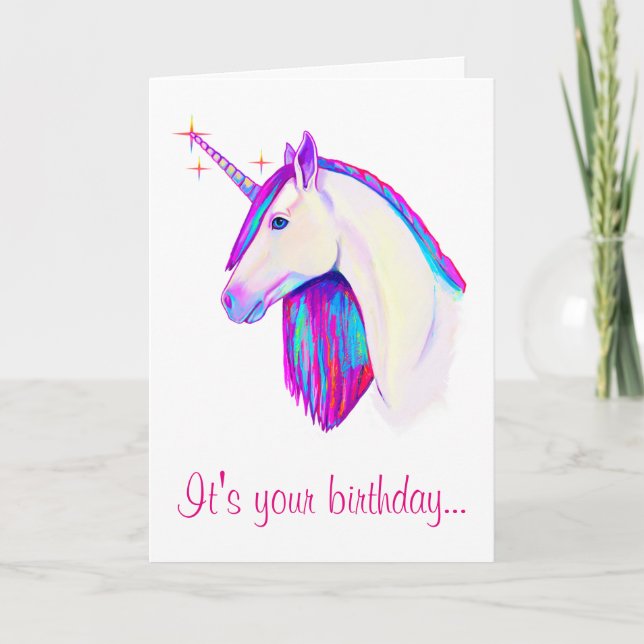 Unicorn med Färg-födelsedagskort Kort (Framsida)