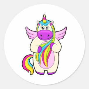 Unicorn med färgade hårar runt klistermärke