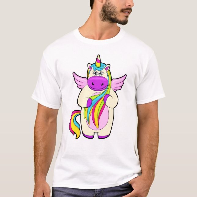 Unicorn med färgade hårar t shirt (Framsida)