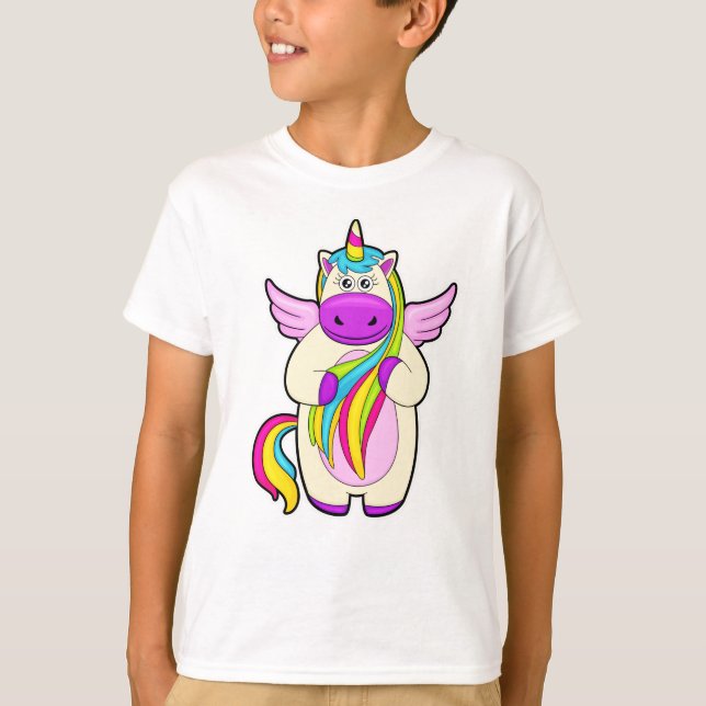 Unicorn med färgade hårar t shirt (Framsida)