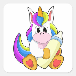 Unicorn med Flaska i Mjölk Fyrkantigt Klistermärke