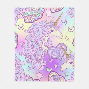 Unicorn med flerfärgad mane, fjärilregnbåge, fleecefilt