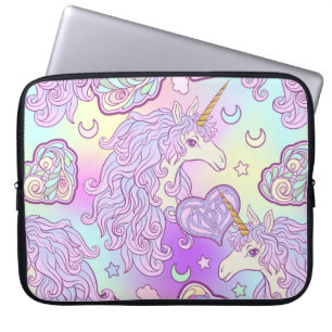 Unicorn med flerfärgad mane, fjärilregnbåge, laptop fodral