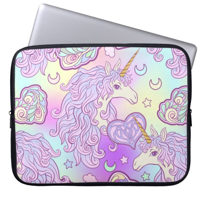 Unicorn med flerfärgad mane, fjärilregnbåge, laptop fodral (Framsidan)
