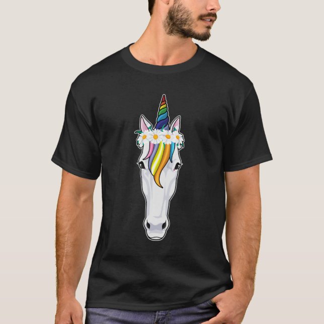 Unicorn med Flowers T Shirt (Framsida)