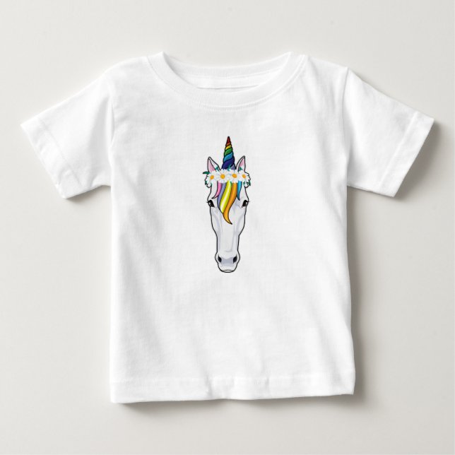 Unicorn med Flowers T Shirt (Framsida)