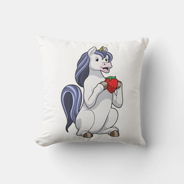Unicorn med jordgubbsfrukt kudde (Framsida)