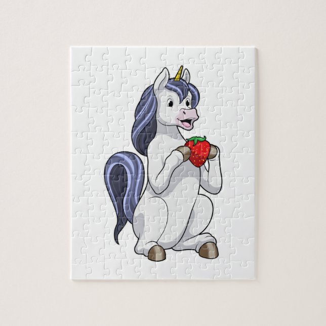 Unicorn med jordgubbsfrukt pussel (Vertikal)