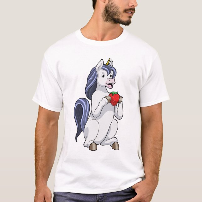 Unicorn med jordgubbsfrukt t shirt (Framsida)