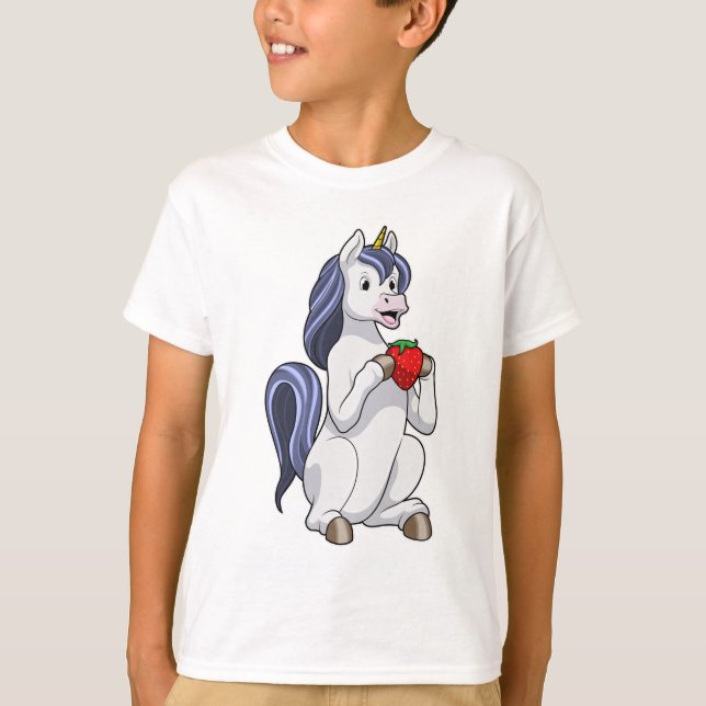 Unicorn med jordgubbsfrukt t shirt (Framsida)