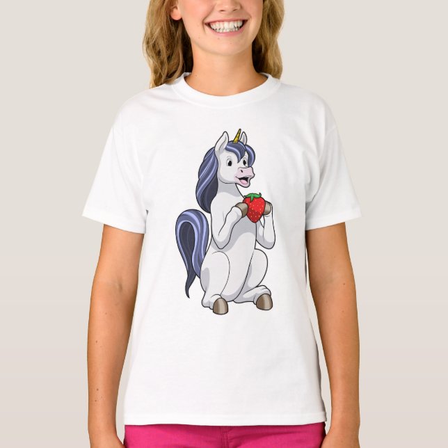 Unicorn med jordgubbsfrukt t shirt (Framsida)