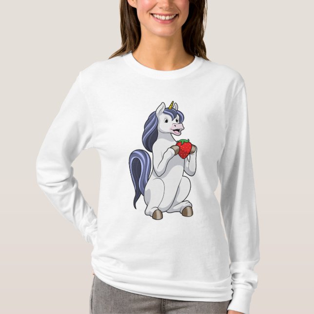 Unicorn med jordgubbsfrukt t shirt (Framsida)