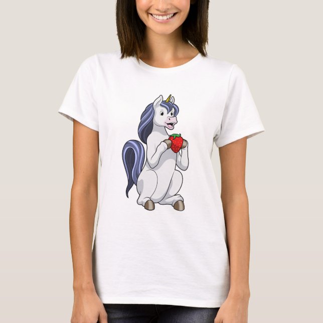 Unicorn med jordgubbsfrukt t shirt (Framsida)