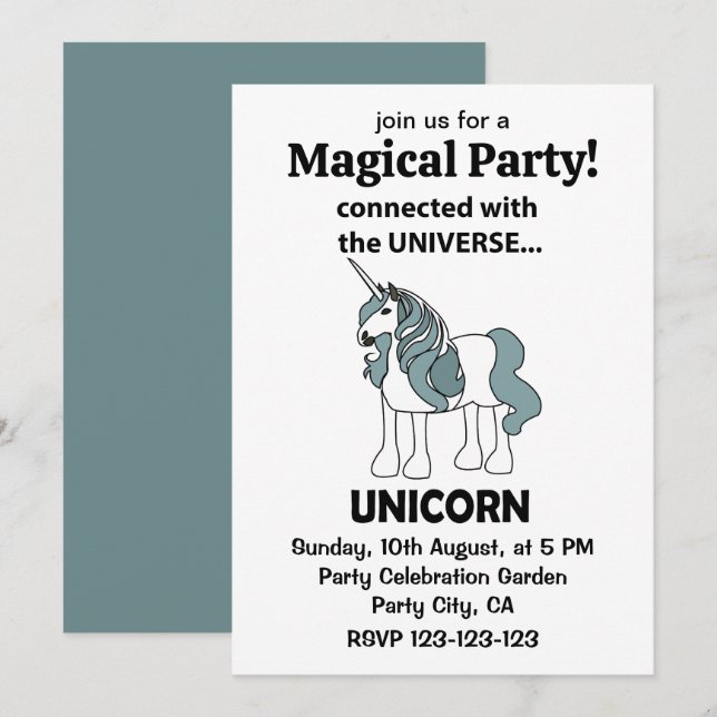 Unicorn med koppling till den enhetliga majsen inbjudningar (Fram/baksida)