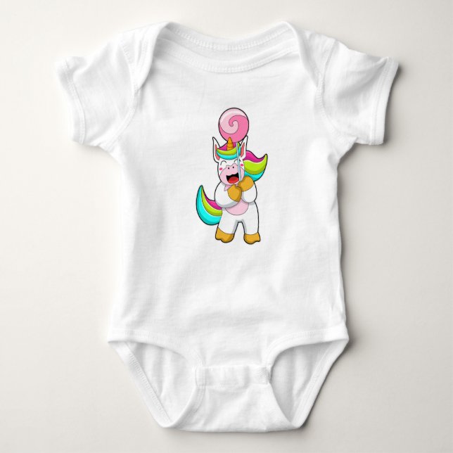 Unicorn med Lollipop T Shirt (Framsida)