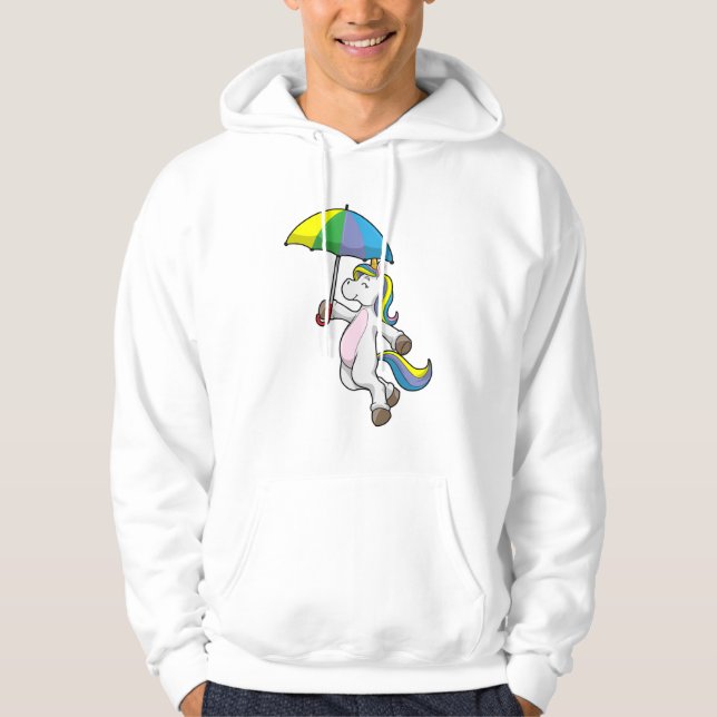 Unicorn med Parbrella Hoodie (Framsida)