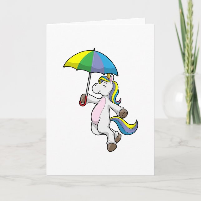 Unicorn med Parbrella Kort (Framsida)