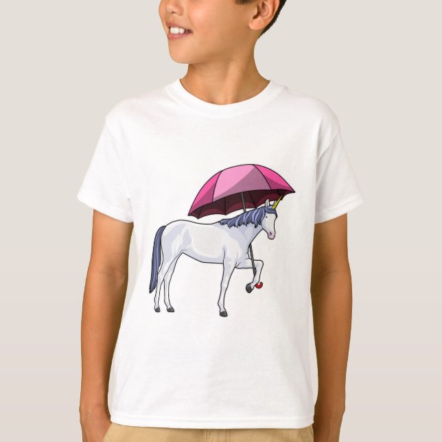 Unicorn med Parbrella T Shirt (Framsida)