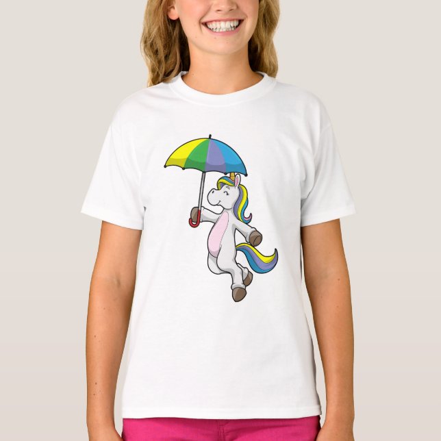Unicorn med Parbrella T Shirt (Framsida)