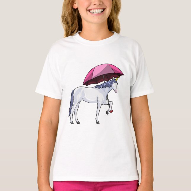 Unicorn med Parbrella T Shirt (Framsida)