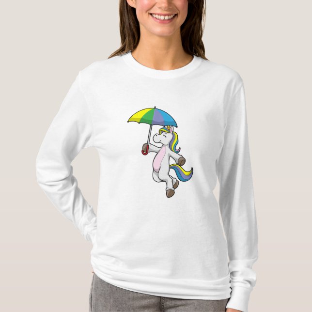 Unicorn med Parbrella T Shirt (Framsida)