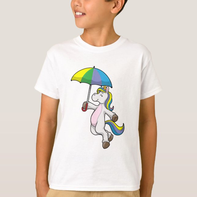 Unicorn med Parbrella T Shirt (Framsida)