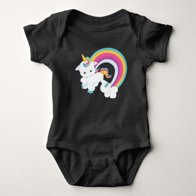 Unicorn med Rainbow Baby Bodykostym T Shirt (Framsida)