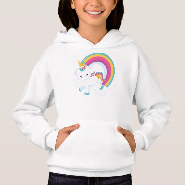 Unicorn med Rainbow Girl T Shirt (Framsida)
