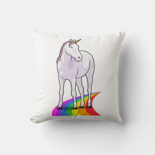 Unicorn med Rainbow Kudde (Framsida)