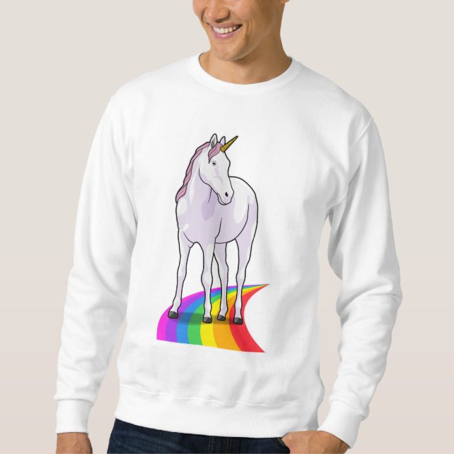 Unicorn med Rainbow Lång Ärmad Tröja (Framsida)