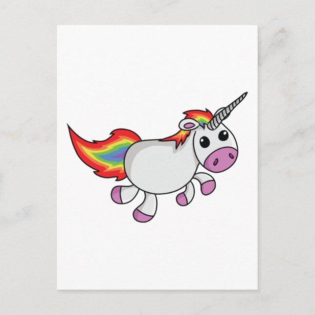 Unicorn med Rainbow Mane och Svan Vykort (Framsida)