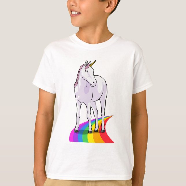 Unicorn med Rainbow T Shirt (Framsida)