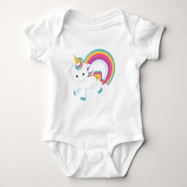 Unicorn med Rainbow T Shirt (Framsida)
