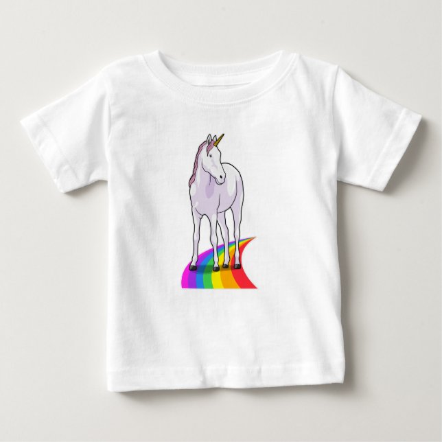 Unicorn med Rainbow T Shirt (Framsida)
