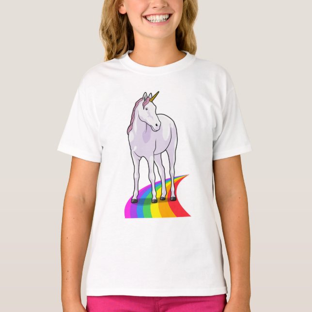 Unicorn med Rainbow T Shirt (Framsida)