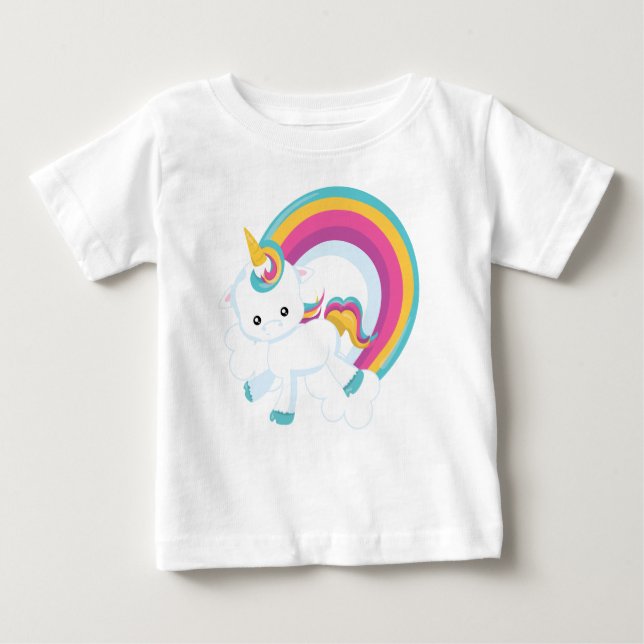 Unicorn med Rainbow T Shirt (Framsida)