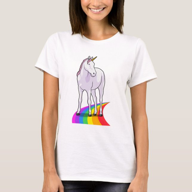 Unicorn med Rainbow T Shirt (Framsida)