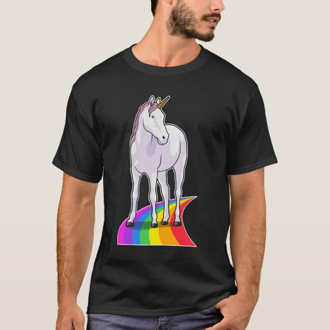 Unicorn med Rainbow T Shirt (Framsida)