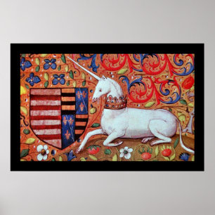 UNICORN MED RED BLUE BLOMMIGT MOTIFS POSTER