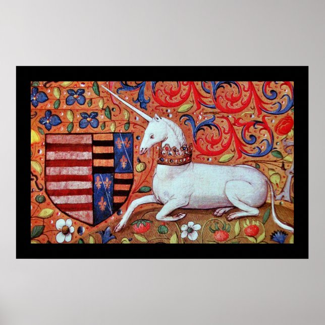 UNICORN MED RED BLUE BLOMMIGT MOTIFS POSTER (Framsidan)