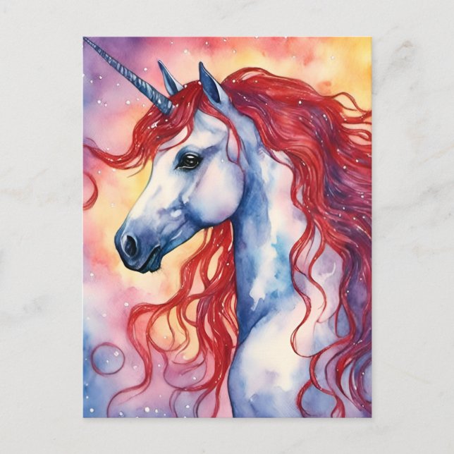 Unicorn med Red Hair Vykort (Framsida)
