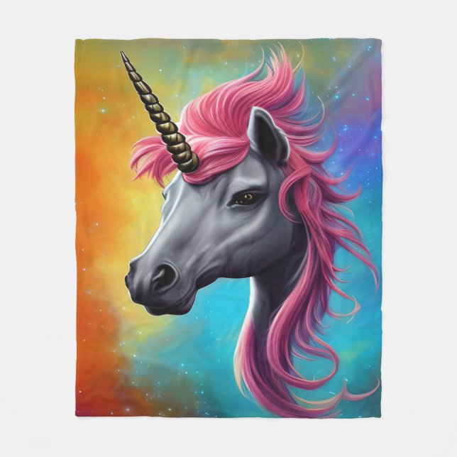 Unicorn med Rosa Mane Fleecefilt (Framsidan)