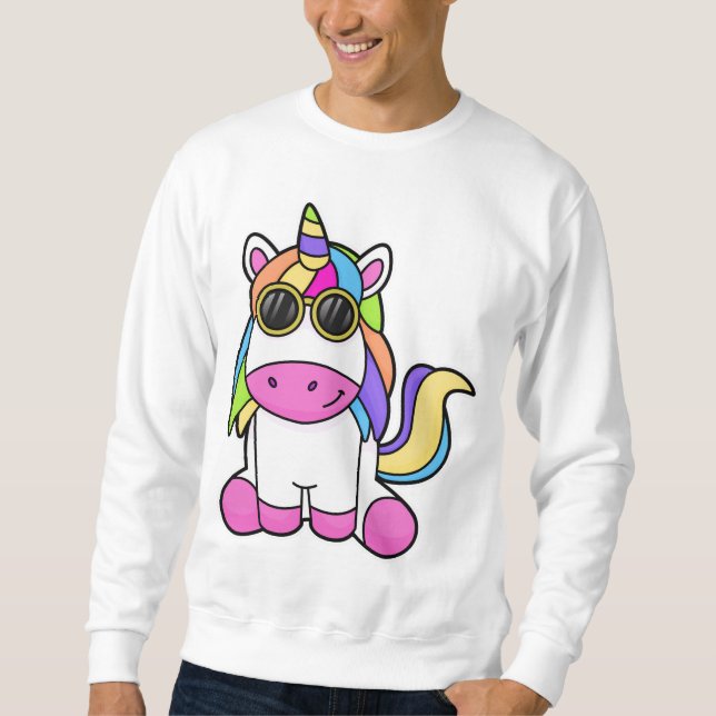 Unicorn med solglasögon lång ärmad tröja (Framsida)