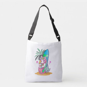 Unicorn med surfboard på stranden axelväska