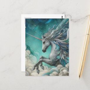 Unicorn med tre Ben i molnen Vykort