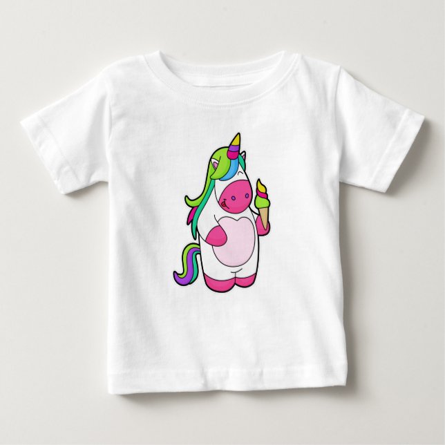 Unicorn med Waffle Ice kräm T Shirt (Framsida)